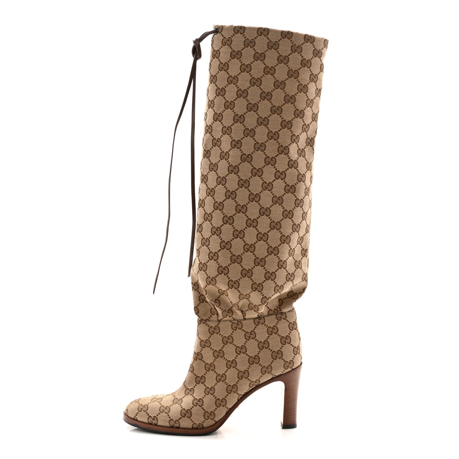Gucci Monogram Malaga Kid Lisa Mid Heel Boots 37.5 Beige Ebony 1 of 10