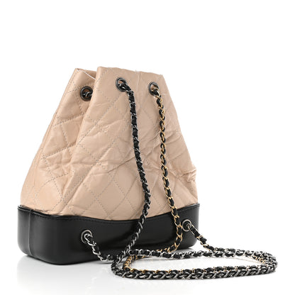 Chanel Aged Calfskin Quilted Small Gabrielle Backpack Beige Black 3 of 9