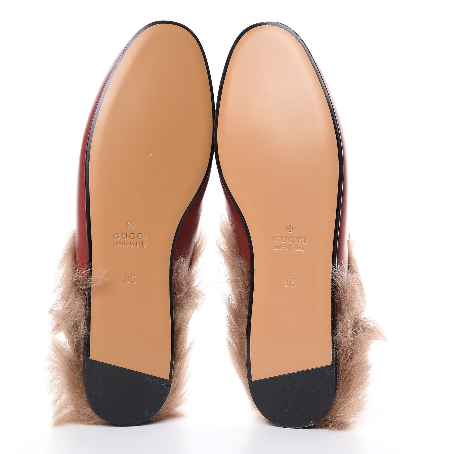 Gucci Betis Glamour Calfskin Fur Womens Princetown Slippers 36 Hibiscus Red Naturale 5 of 13
