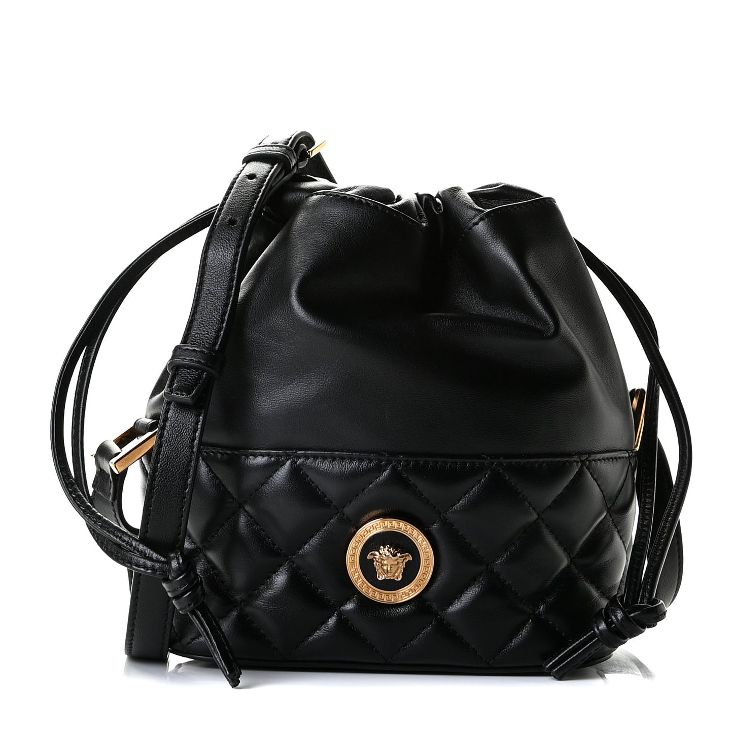 Nappa Quilted Medusa Bucket Bag Black