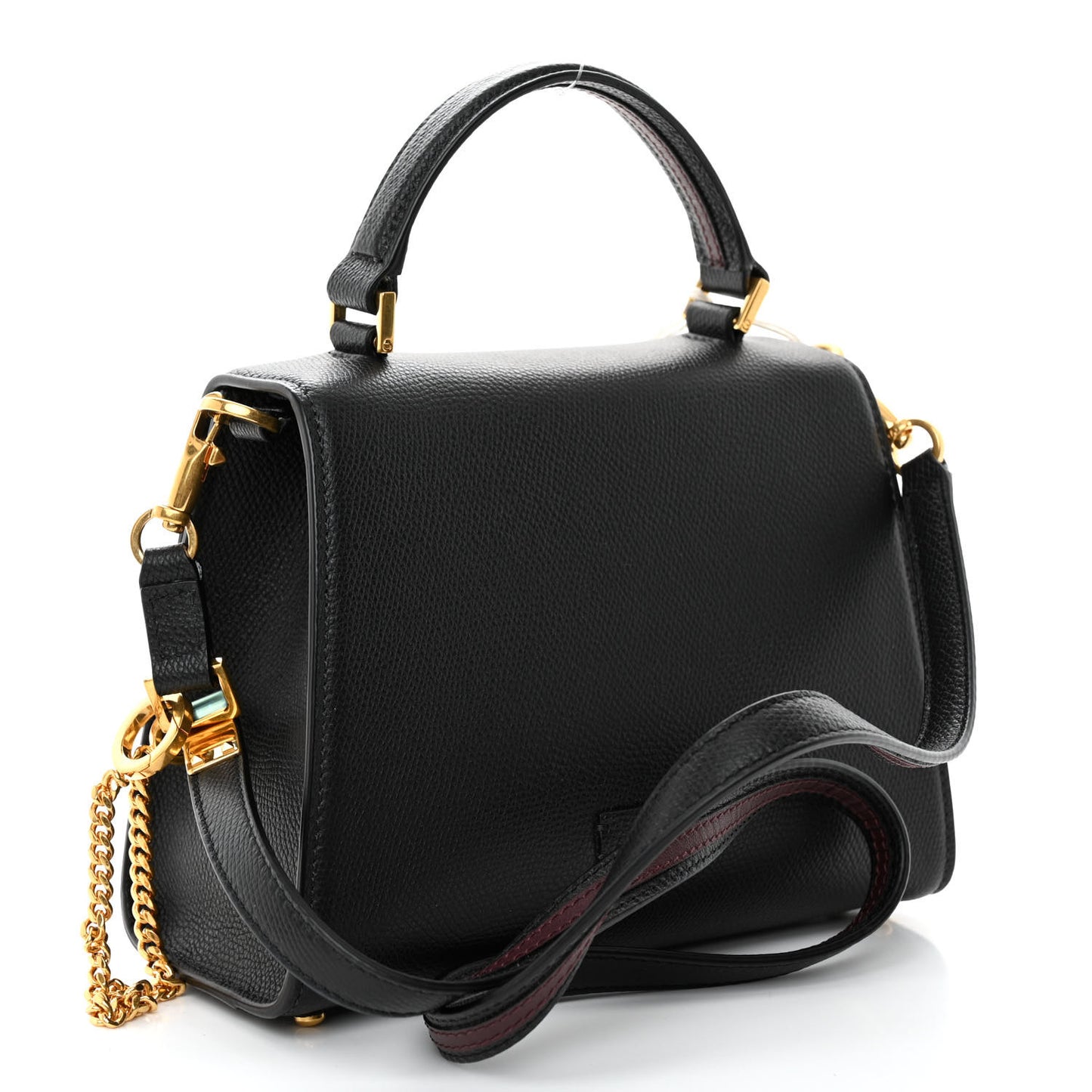 Grainy Calfskin Small VSling Top Handle Bag Black
