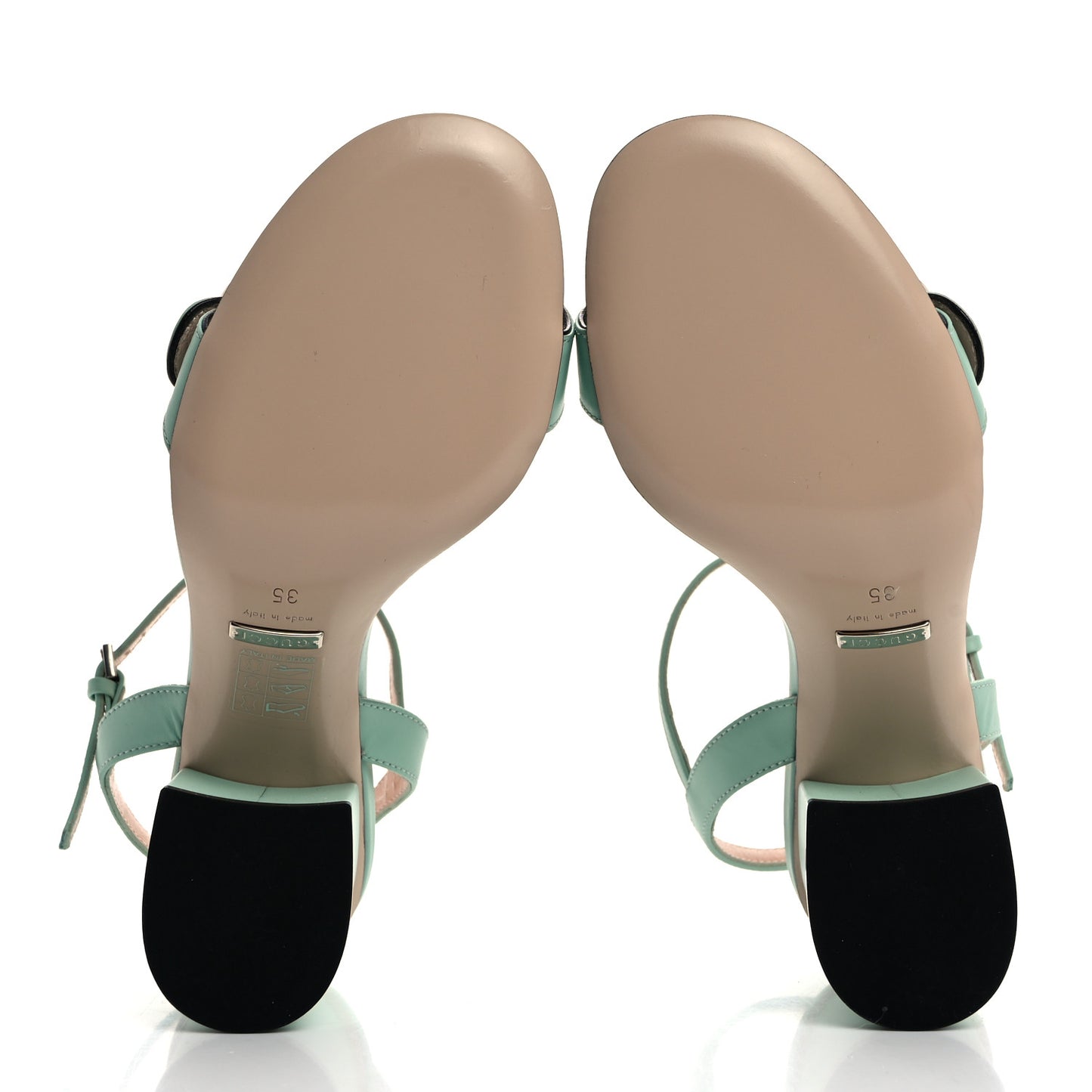 Lifford Calfskin GG Marmont Ankle Wrap 75mm Sandals 35 Water Green