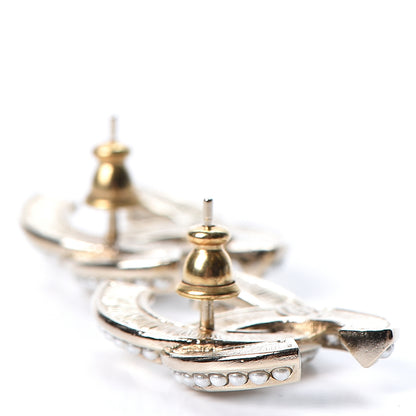 Chanel Crystal Pearl Chain Mania CC Earrings Gold 3 of 5