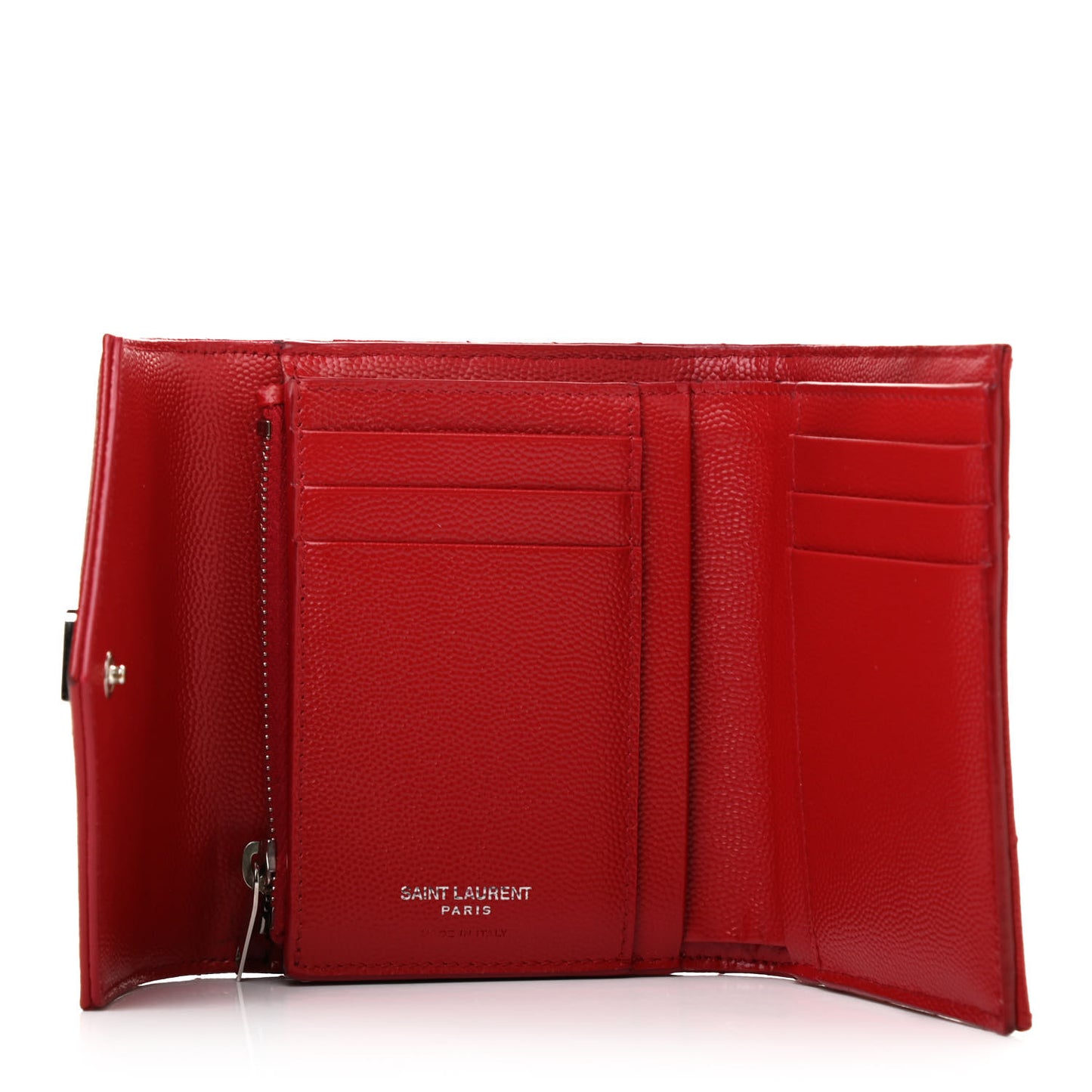 Grain De Poudre Matelasse Chevron Monogram Compact Tri Fold Wallet Red