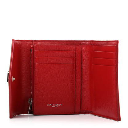 Saint Laurent Grain De Poudre Matelasse Chevron Monogram Compact Tri Fold Wallet Red 5 of 14