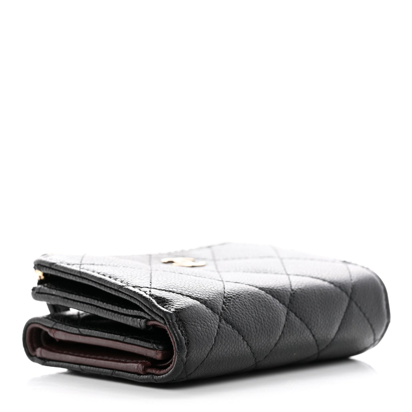 Caviar Quilted CC Zip Compact Trifold Wallet Black