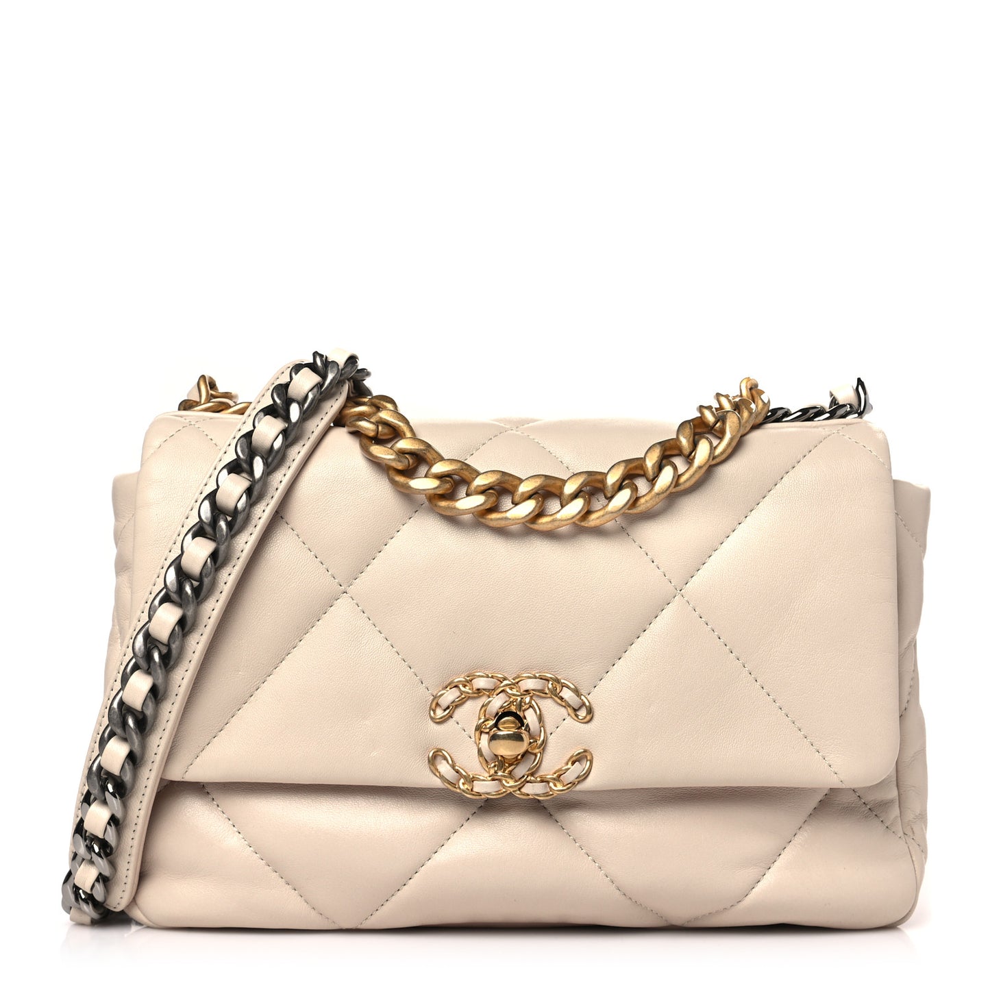 Lambskin Quilted Medium Chanel 19 Flap Beige