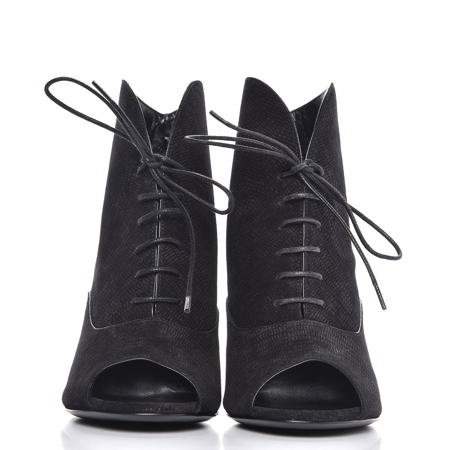 Saint Laurent Suede Lizard Embossed Lace Up Jane 80 Booties 35 Black 2 of 8