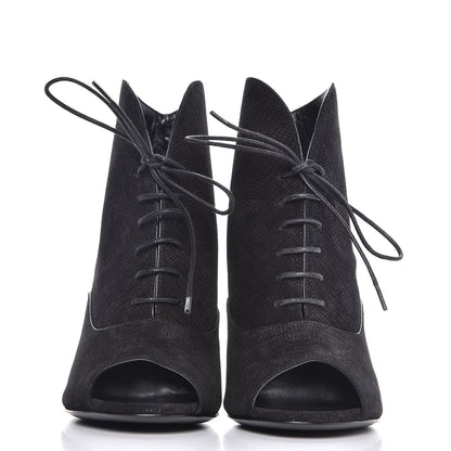 Saint Laurent Suede Lizard Embossed Lace Up Jane 80 Booties 35 Black 2 of 8