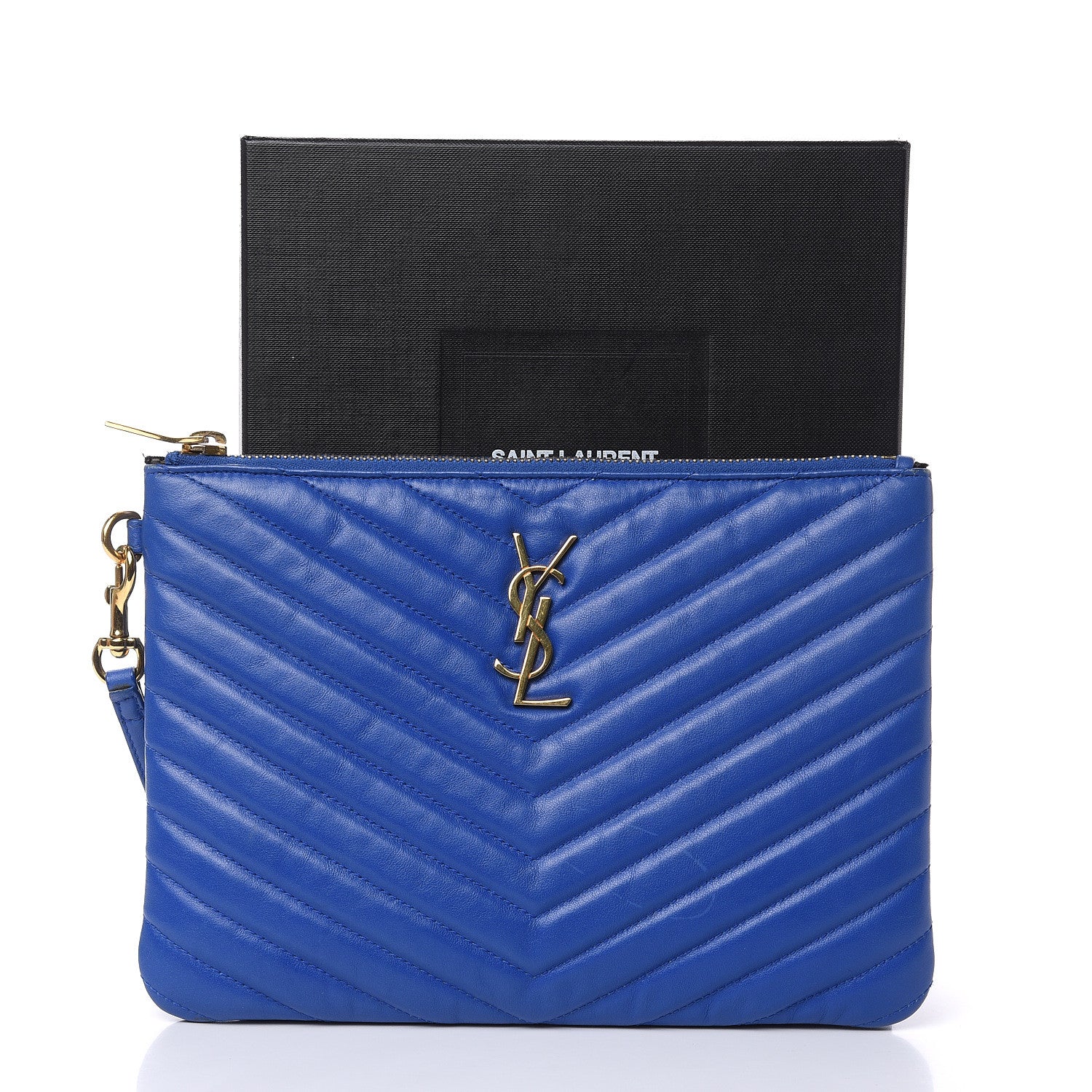 Saint Laurent Calfskin Matelasse Chevron Monogram A5 Wristlet Blue Majorelle 13 of 13