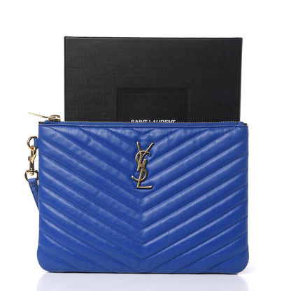 Saint Laurent Calfskin Matelasse Chevron Monogram A5 Wristlet Blue Majorelle 13 of 13