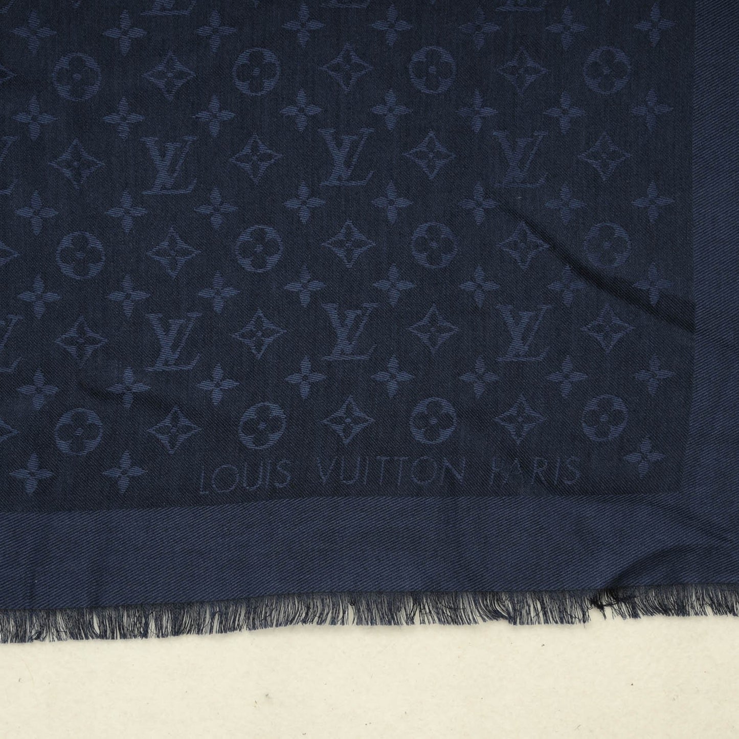 Wool Silk Monogram Shawl Blue Nuit