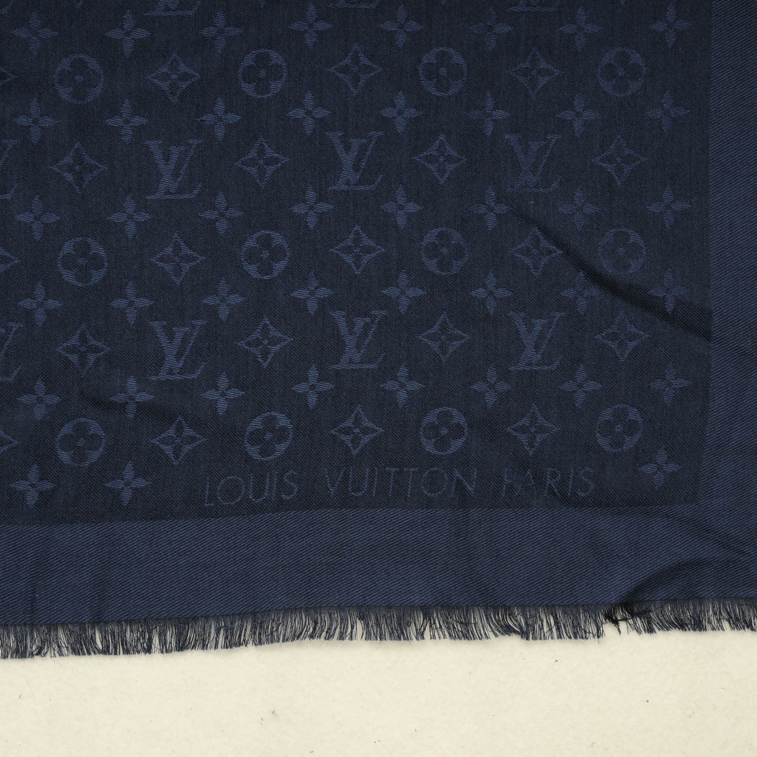 Louis Vuitton Wool Silk Monogram Shawl Blue Nuit 4 of 5