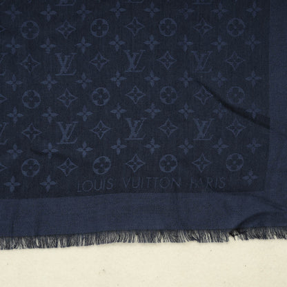 Louis Vuitton Wool Silk Monogram Shawl Blue Nuit 4 of 5
