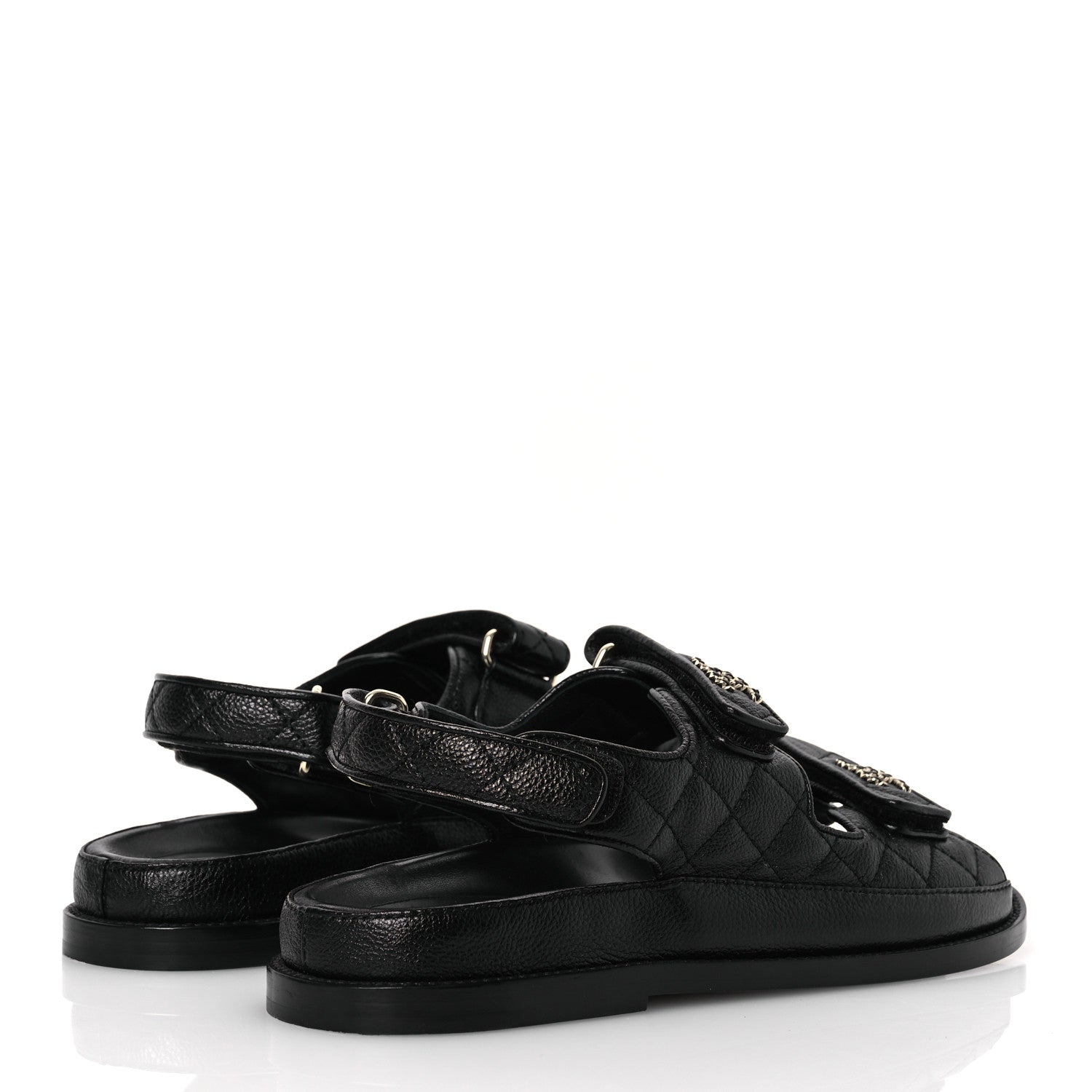 Chanel Grained Calfskin Velcro Dad Sandals 37.5 Black 37.5 Black 5 of 13