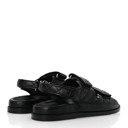 Chanel Grained Calfskin Velcro Dad Sandals 37.5 Black 37.5 Black 5 of 13