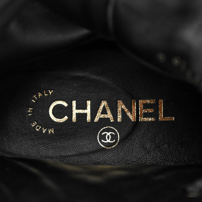 Chanel Shiny Goatskin Calfskin Quilted Lace Up Combat Boots 37 Black 6 of 7
