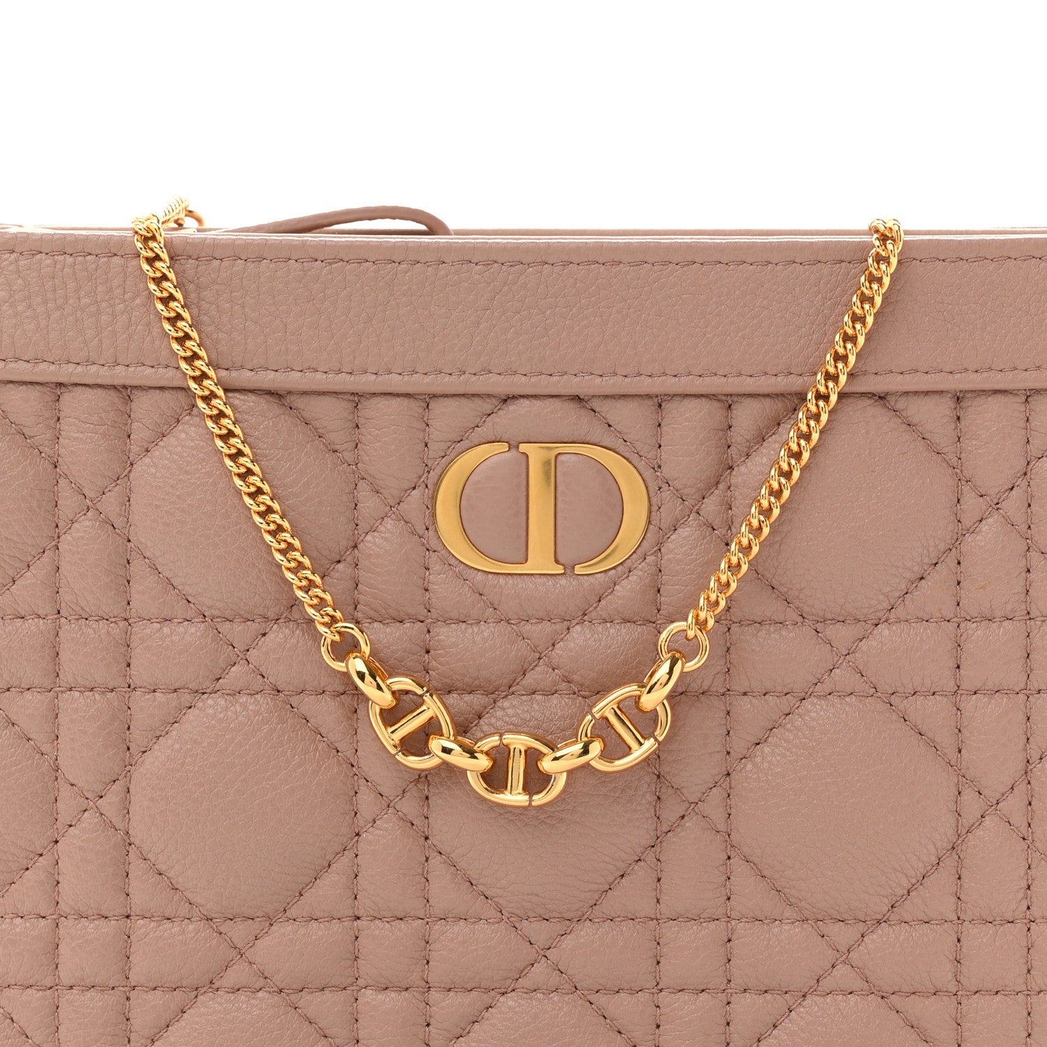 Christian Dior Calfskin Cannage Caro Zipped Pouch With Chain Rose Des Vents 8 of 11