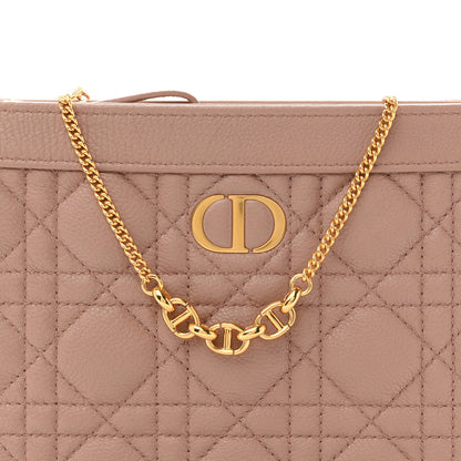 Christian Dior Calfskin Cannage Caro Zipped Pouch With Chain Rose Des Vents 8 of 11