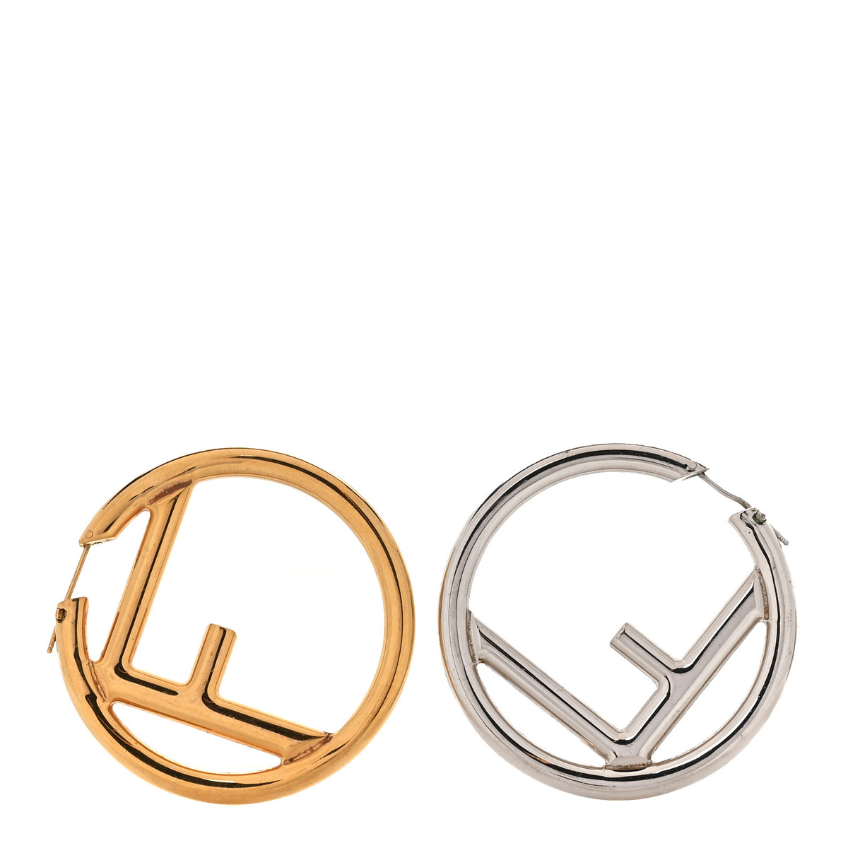 Metal FF Hoop Earrings Gold Silver