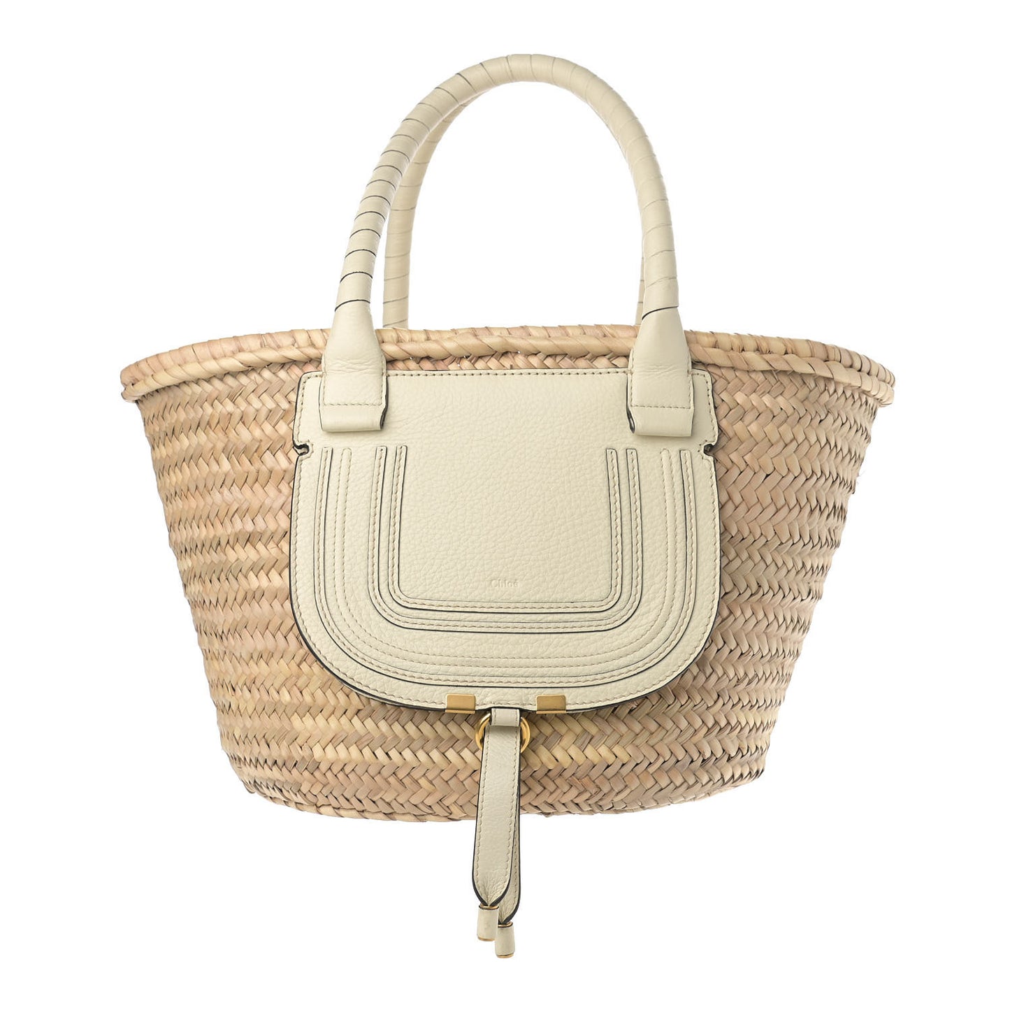 Raffia Small Grain Calfskin Medium Marcie Basket White