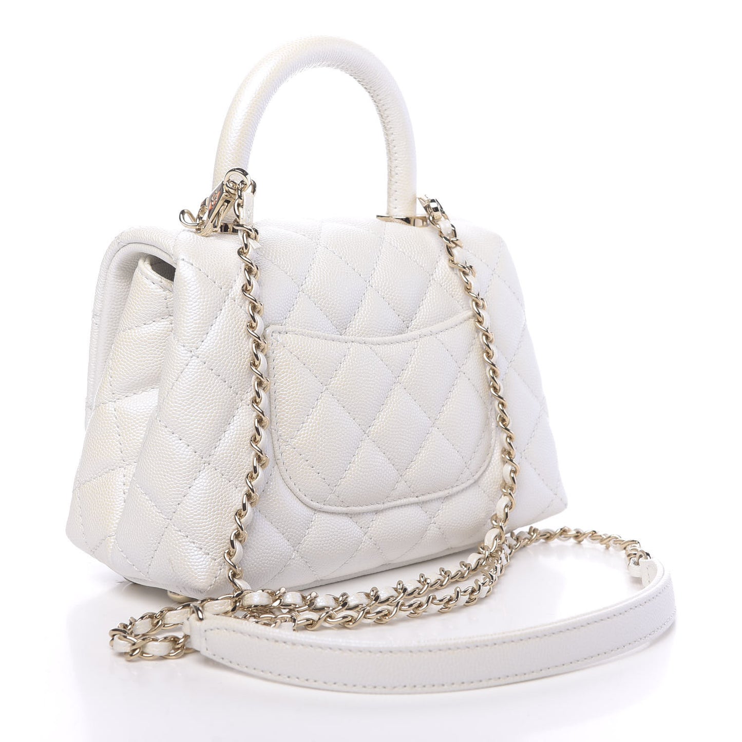 Iridescent Caviar Quilted Extra Mini Coco Handle Flap Ivory