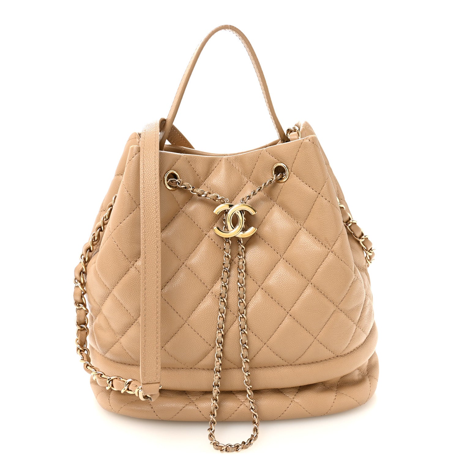 Chanel Caviar Quilted Large Rolled Up Bucket Drawstring Bag Beige 1 of 11