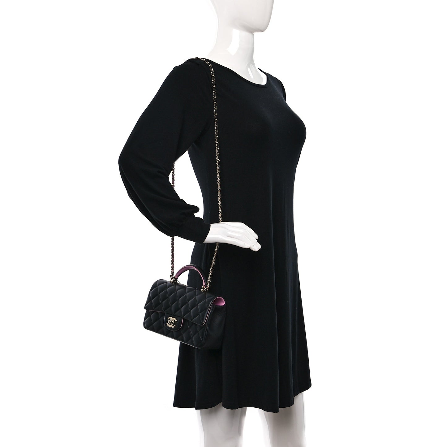 Lambskin Quilted Bi-Color Mini Top Handle Rectangular Flap Black Lilac