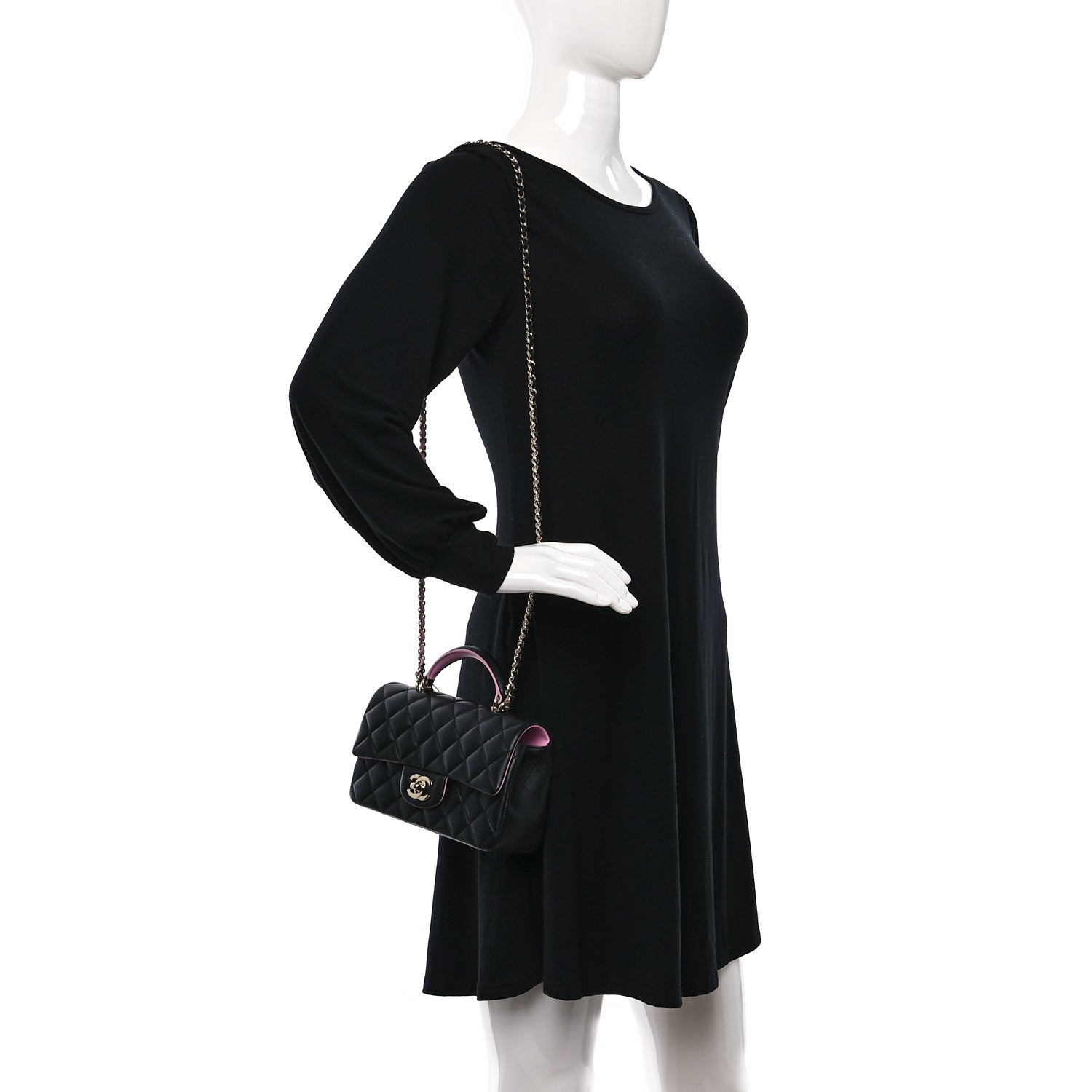 Chanel Lambskin Quilted Bi-Color Mini Top Handle Rectangular Flap Black Lilac 2 of 10