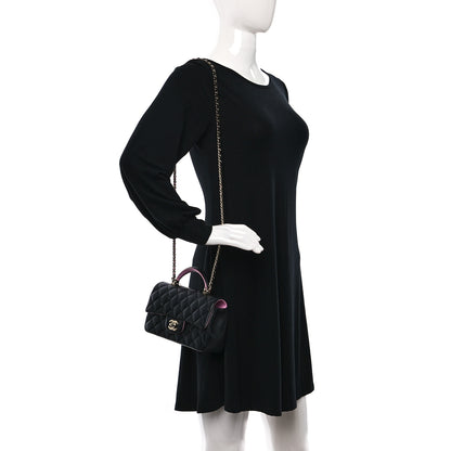 Chanel Lambskin Quilted Bi-Color Mini Top Handle Rectangular Flap Black Lilac 2 of 10