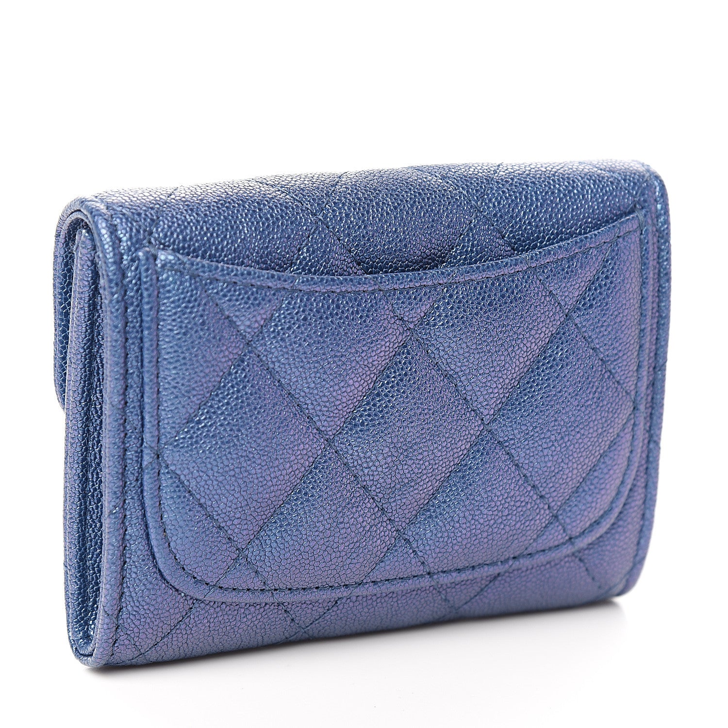 Chanel Iridescent Caviar Quilted Flap Card Holder Wallet Dark Blue 2 of 8