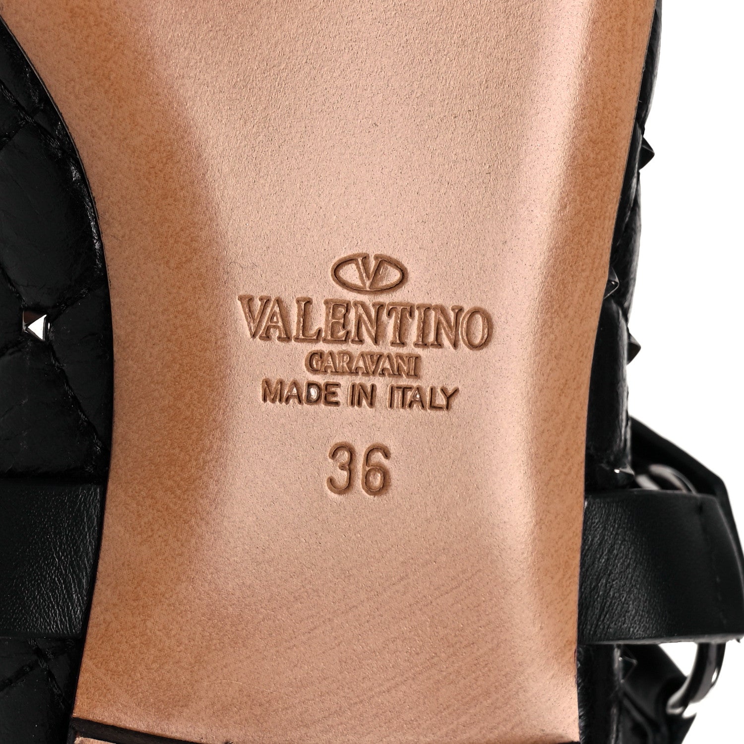 Valentino Garavani Crackled Lambskin Rockstud Spike Captoe Ballerina Flats 36 Black 6 of 9