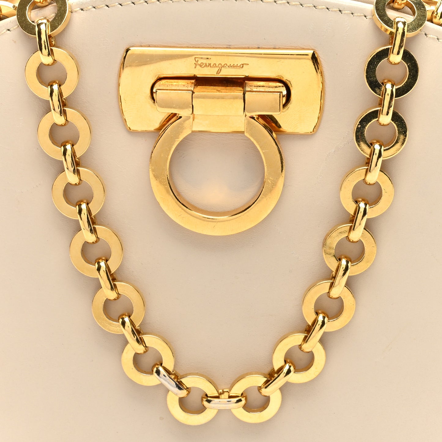 Calfskin Gancini Mini Chain Crossbody Ivory