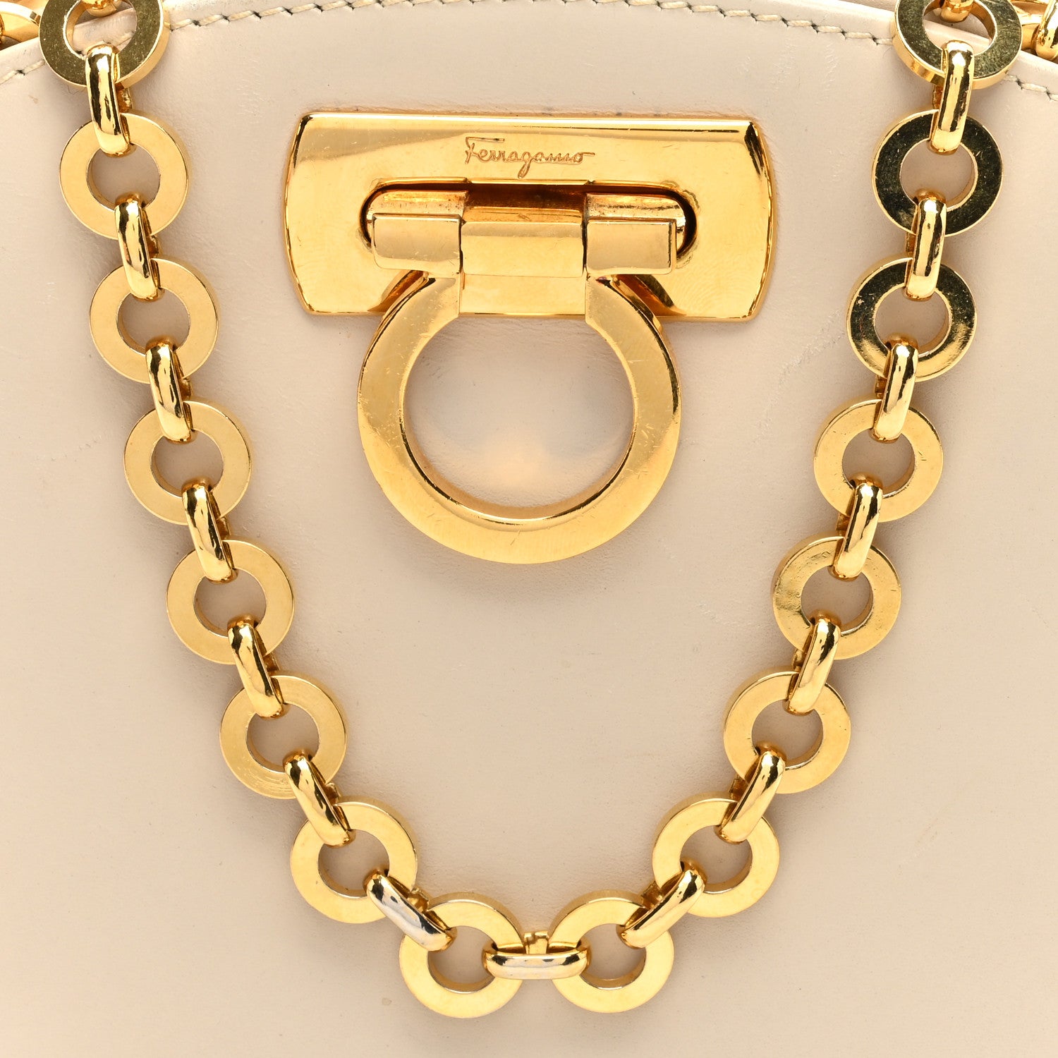 Salvatore Ferragamo Calfskin Gancini Mini Chain Crossbody Ivory 7 of 9