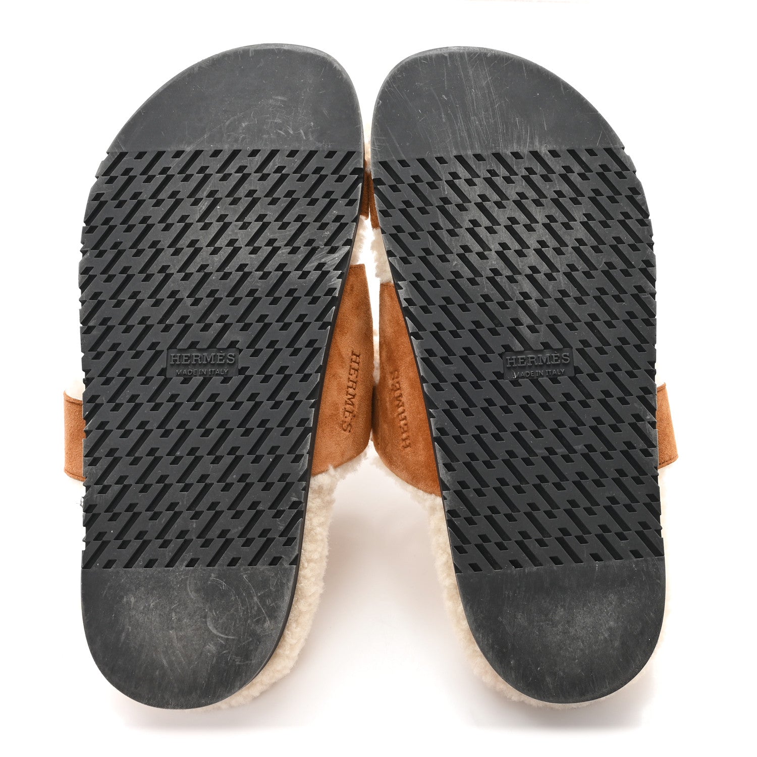 Hermes Suede Goatskin Woolskin Womens Chypre Sandals 38 Brun Fume Ecru 6 of 8