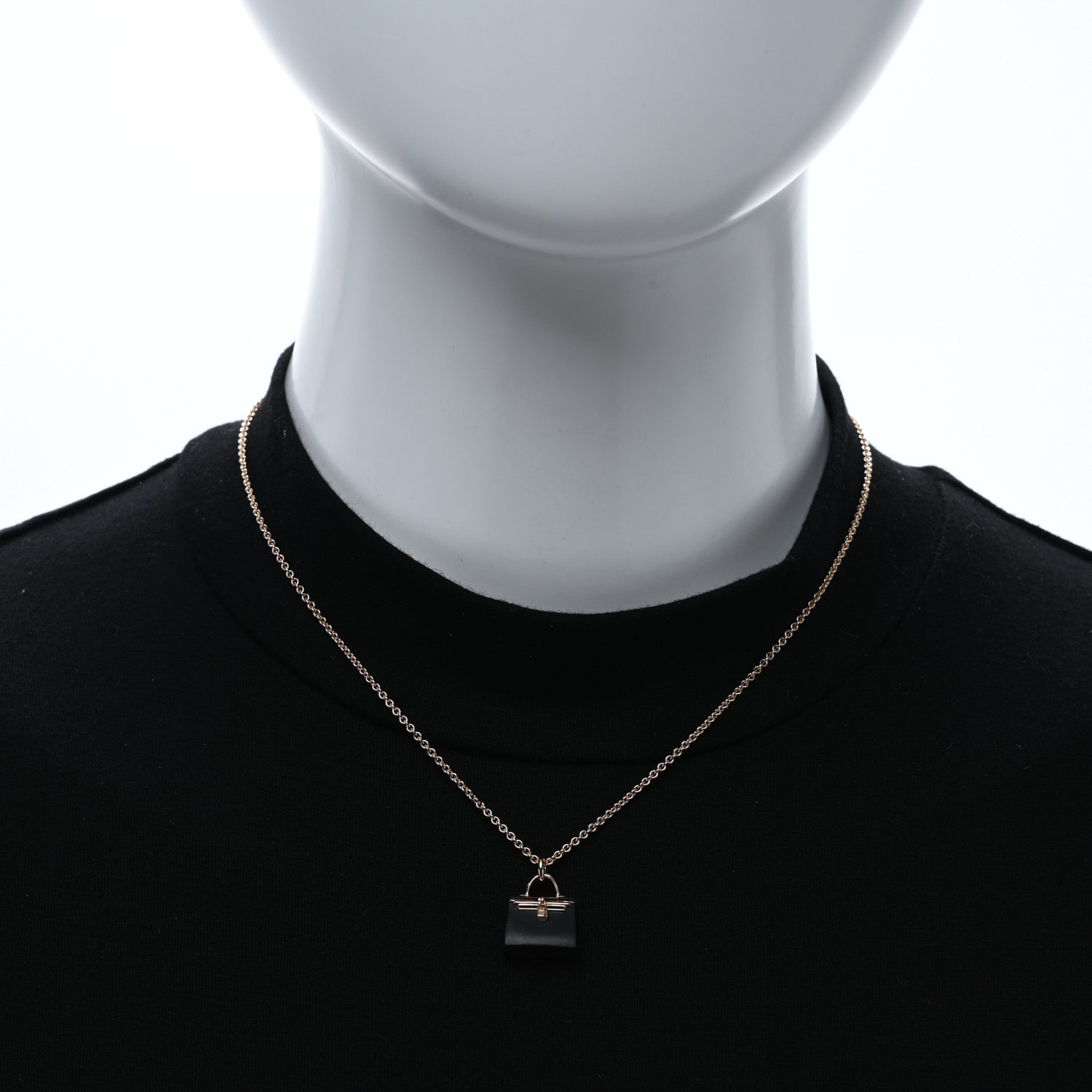 Hermes 18K Rose Gold Black Jade Kelly Amulettes Pendant Necklace 2 of 5