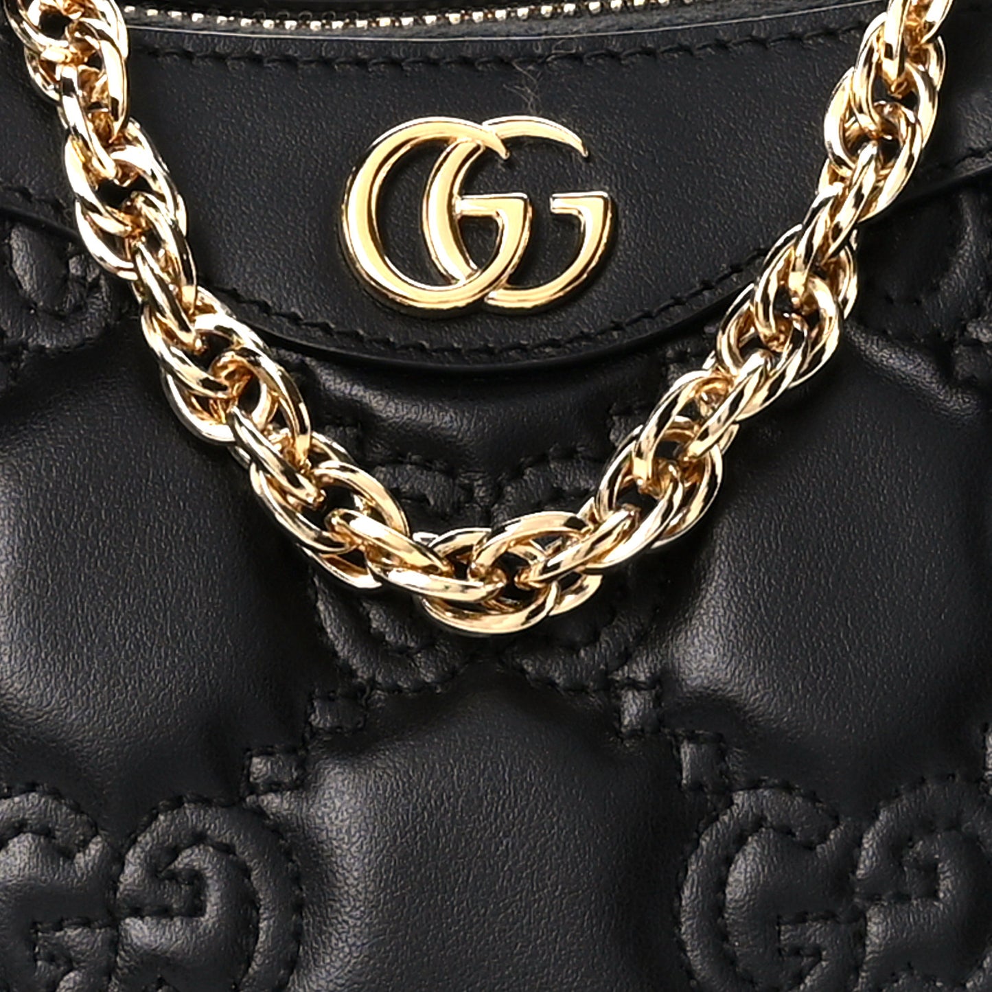 Calfskin GG Matelasse Chain Handbag Black Natural
