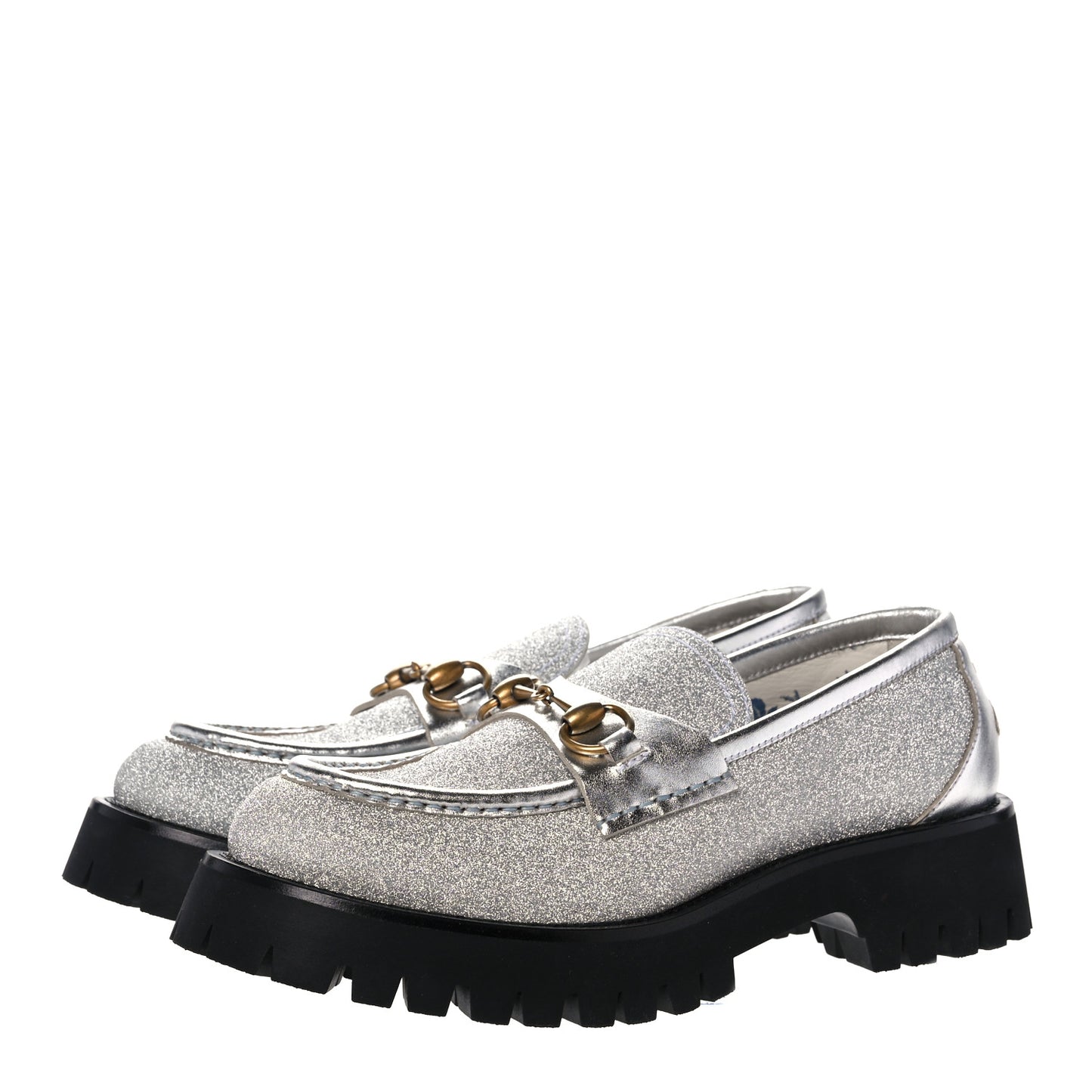 Mini Diamond Storm Silk Calfskin Womens Harald Horsebit 25mm Platform Loafers 40 Silver
