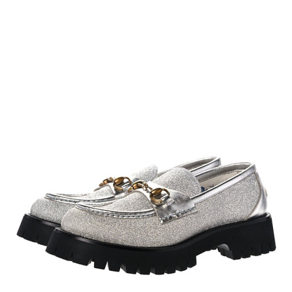 Gucci Mini Diamond Storm Silk Calfskin Womens Harald Horsebit 25mm Platform Loafers 40 Silver 3 of 10
