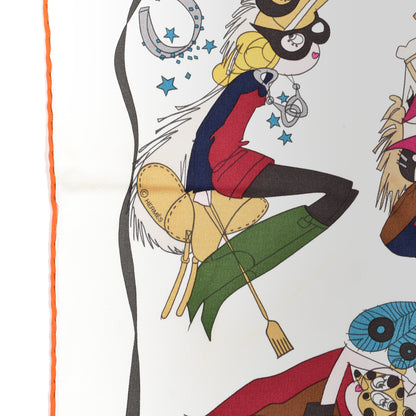 Hermes Silk Le Bal Masque Scarf 70 Orange White Multicolor 4 of 5
