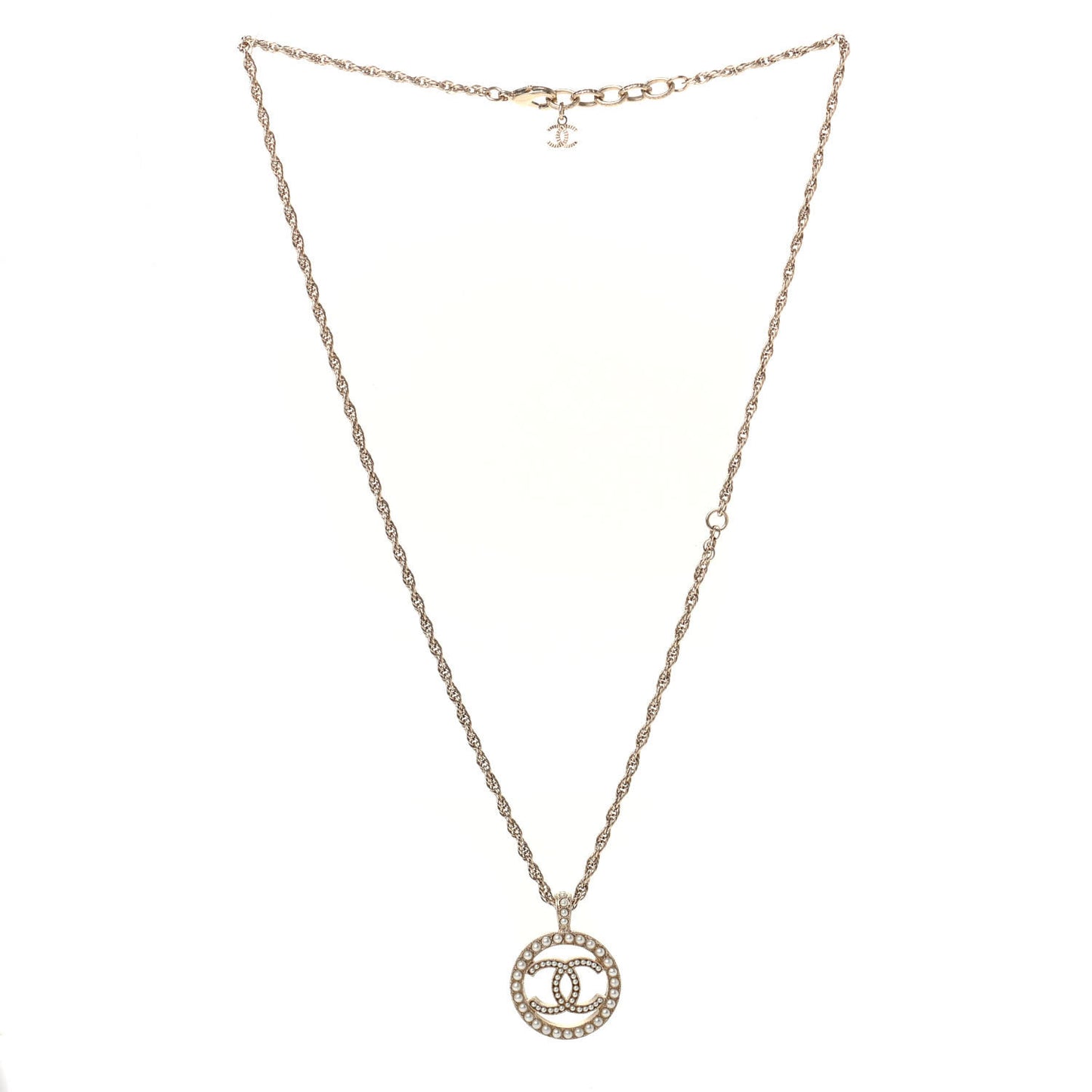 Pearl CC Round Pendant Necklace Gold