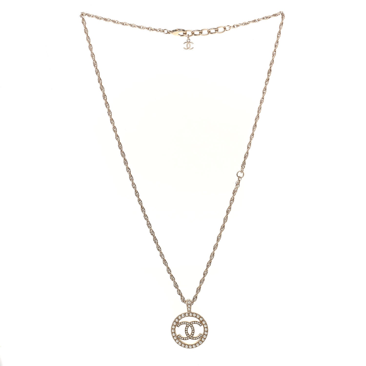 Chanel Pearl CC Round Pendant Necklace Gold 2 of 3