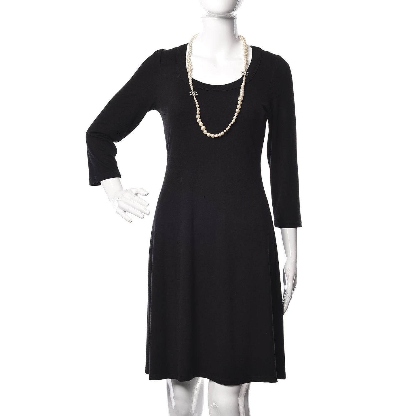 Graduated Pearl CC Long Necklace Light Gold