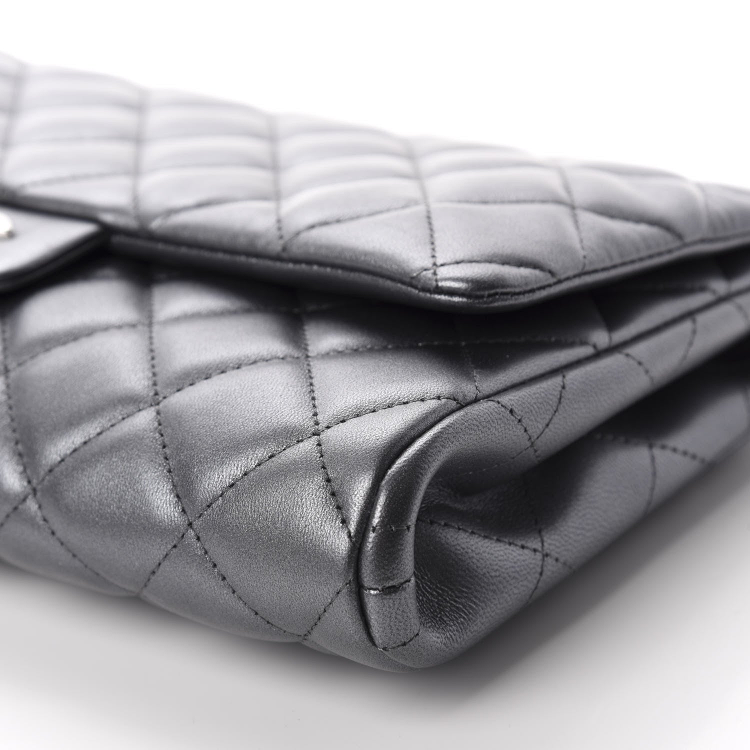 Chanel Metallic Lambskin Quilted Clutch With Chain Flap Dark Grey 7 of 10