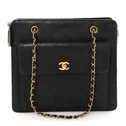 Chanel Lambskin Quilted CC Front Pocket Shopping Tote Black 1 of 9