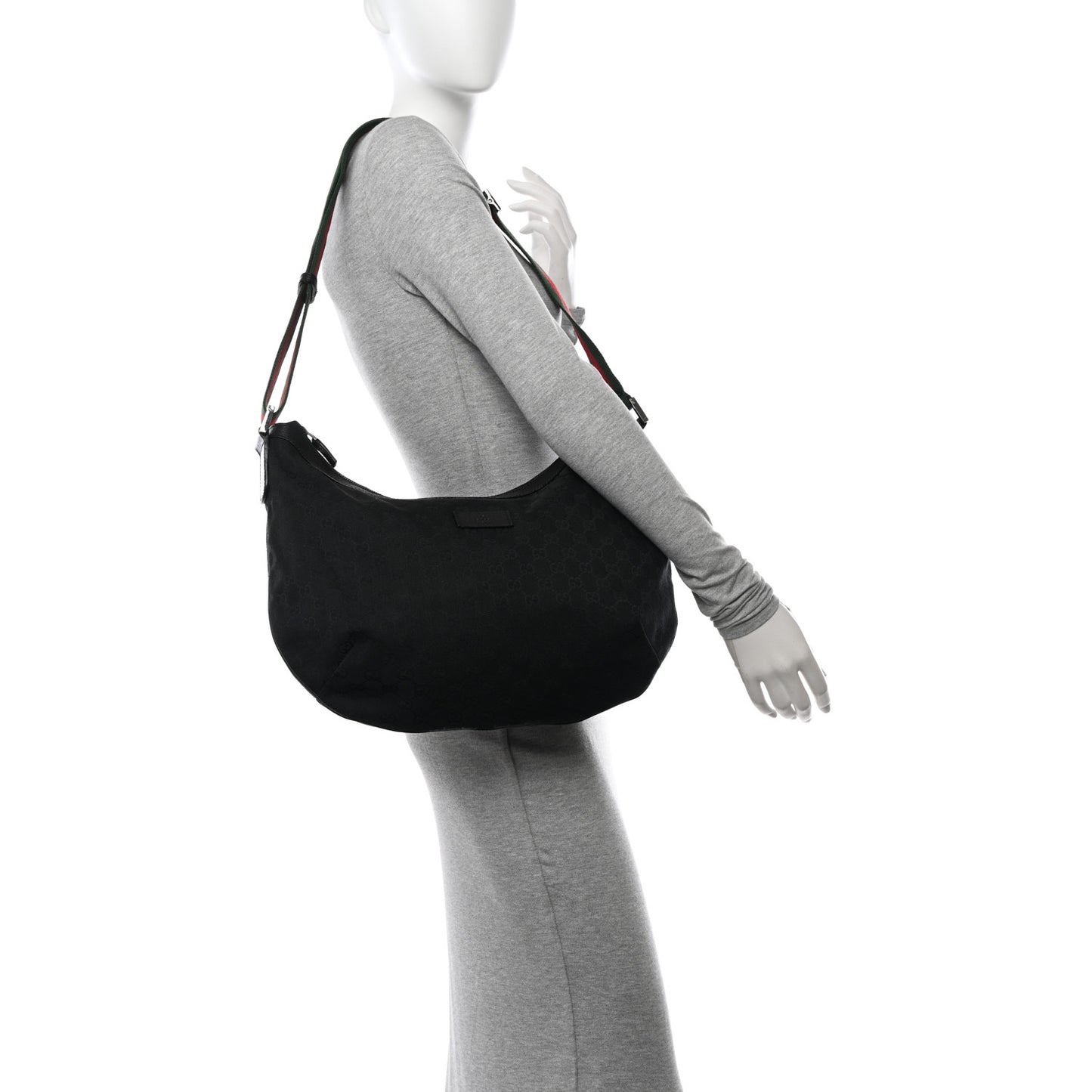Monogram Web Medium Half Moon Hobo Black