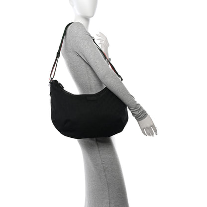Gucci Monogram Web Medium Half Moon Hobo Black 2 of 14