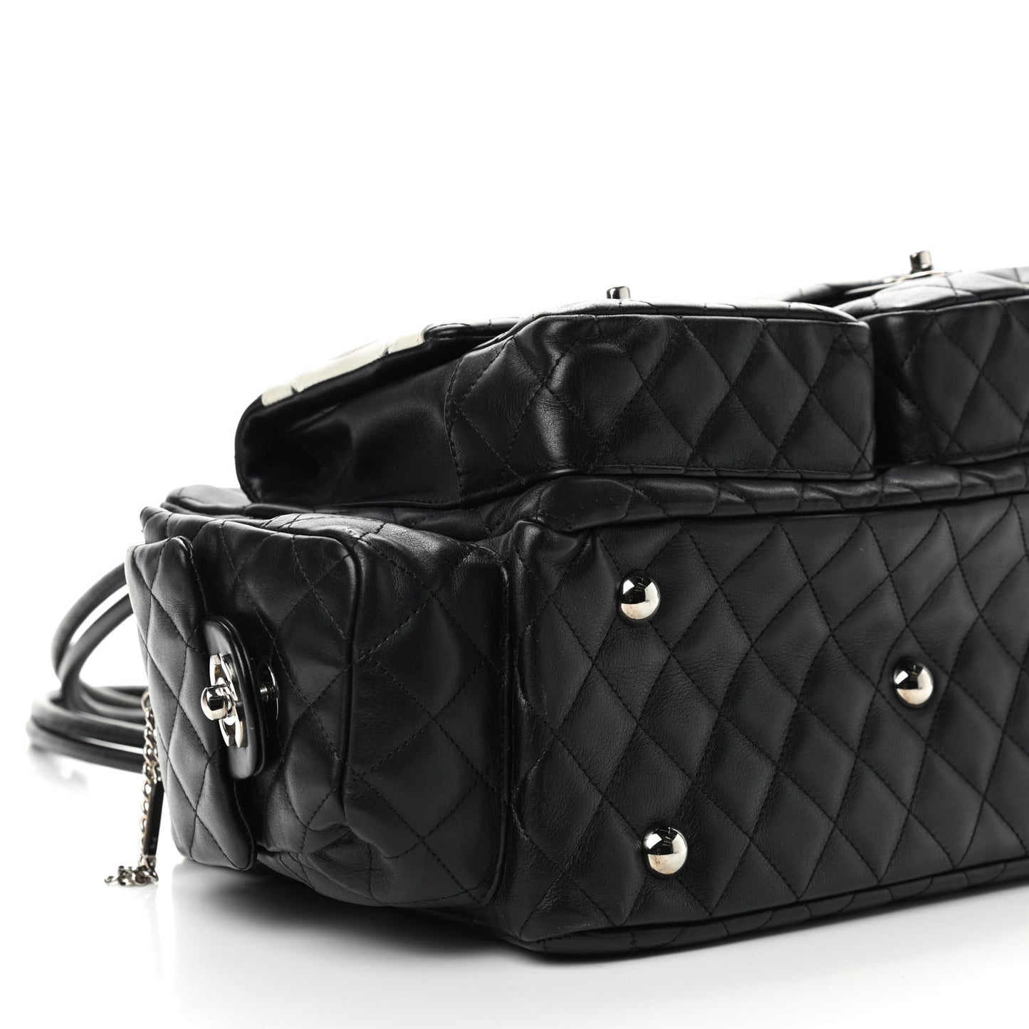 Calfskin Quilted Large Cambon Multipocket Reporter Black White