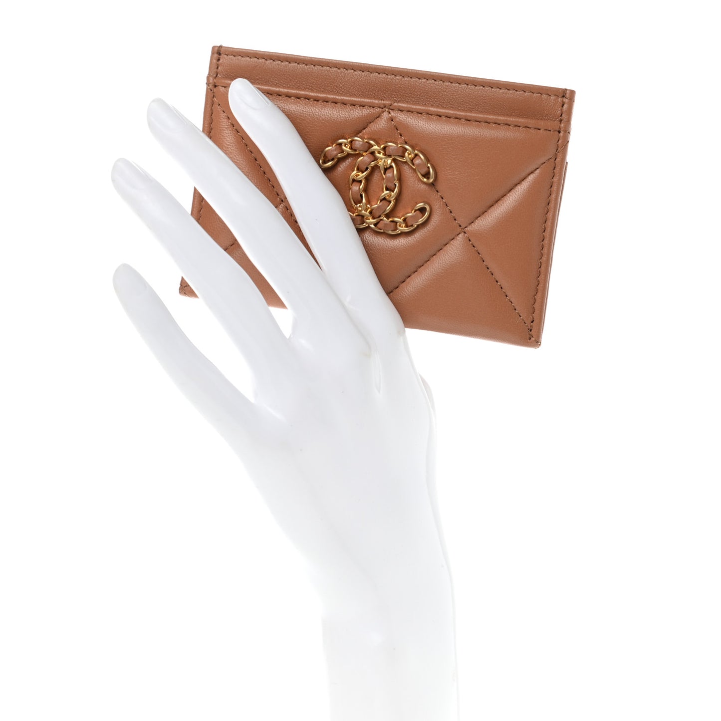 Lambskin Quilted Chanel 19 Card Holder Brown