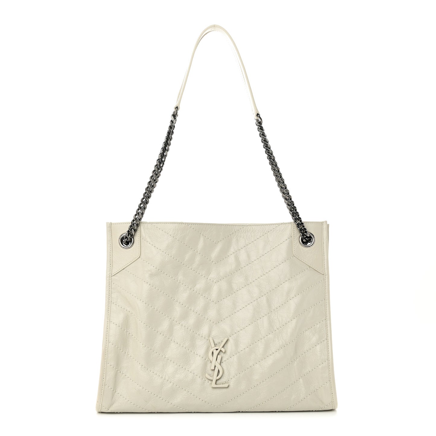 Crinkled Calfskin Matelasse Monogram Large Niki Shopper Tote Cream Soft
